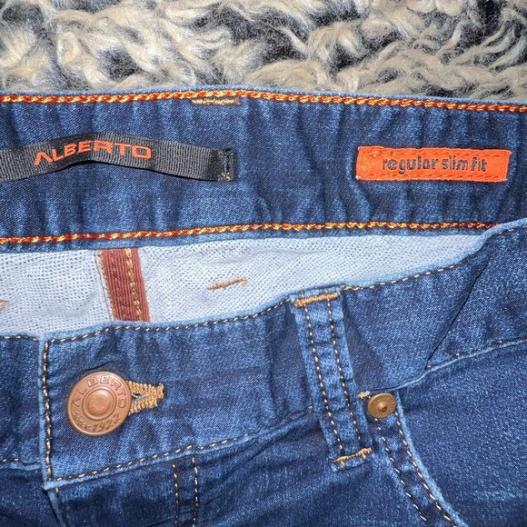 Alberto 4817 Pipe Cosy Jeans Regular Slim Fit Dark Wash Mens W33 hemmed L25 - Picture 9 of 14